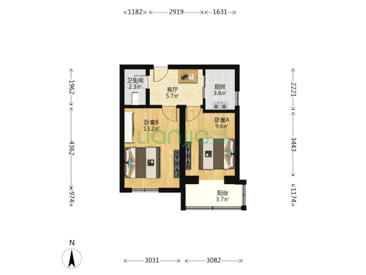 西海南沿34号 2室1厅1卫 55平方