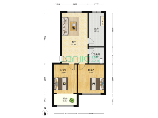 黄金公司家属院(东院) 2室1厅1卫 84平方