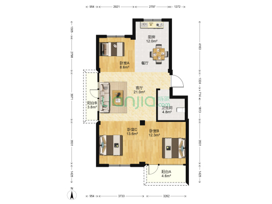 盛隆御花园 3室1厅1卫 92平方