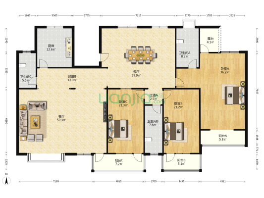 龙景苑南区 3室2厅3卫 296平方