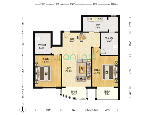 铭源大楼 2室2厅2卫 122平方