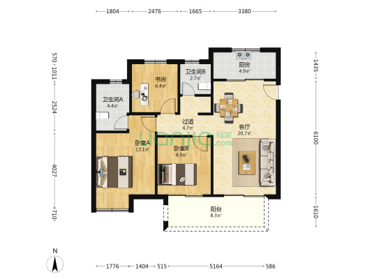 茗海苑 3室1厅2卫 102平方