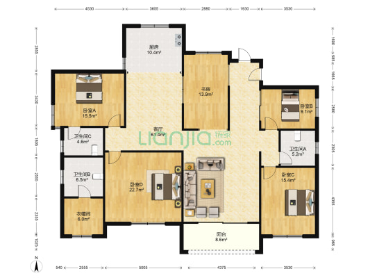 翠里盛宝利花园 5室1厅3卫 207平方