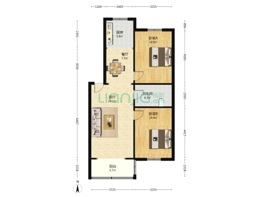 望江小区 2室2厅1卫 100平方