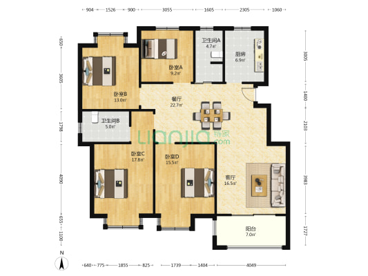 崇秀小区 4室2厅2卫 138平方