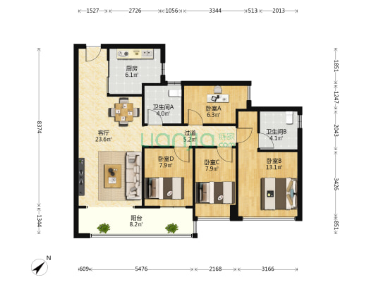 招商臻府 4室1厅2卫 120平方