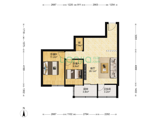 恒雅苑 2室1厅1卫 69平方