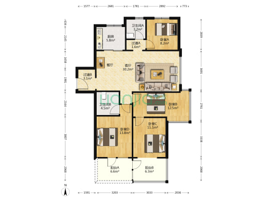 歌尔绿城观云里 4室1厅2卫 140平方