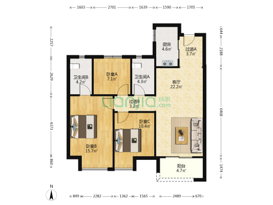 金地滨河风华 3室1厅2卫 112平方