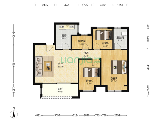 润城龙华庭 3室1厅1卫 104平方