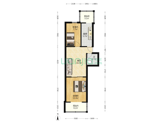 荷花西苑 2室1厅1卫 62平方