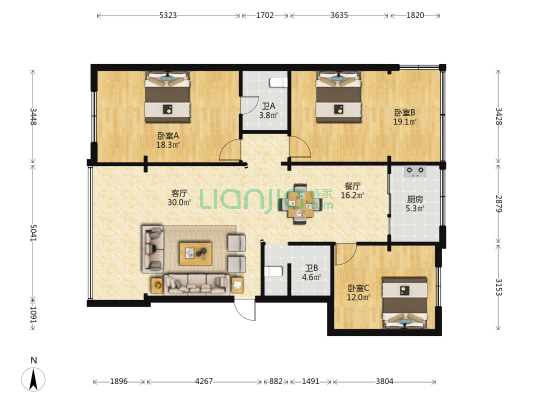 金碧辉煌大厦 3室2厅2卫 116平方