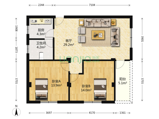 农业局小区 2室1厅1卫 83平方