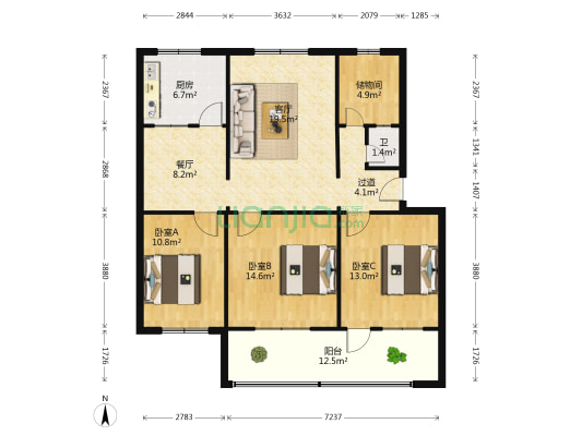 公路局家属院 3室2厅1卫 107平方