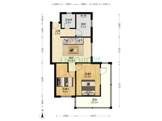 合水路小区 2室1厅1卫 55平方