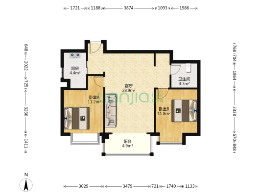 紫云金沙 2室1厅1卫 86平方
