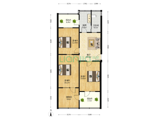 和平西路443号 3室1厅1卫 74平方