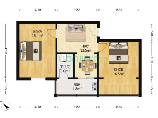 和平街14号 2室1厅1卫 53平方