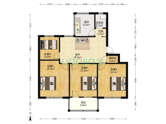 劳动局宿舍 4室1厅1卫 92平方