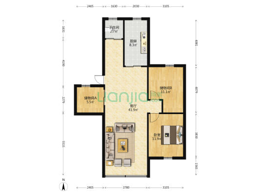 旺园路5号 1室1厅1卫 99平方