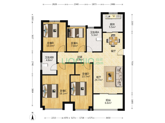 2077青年汇 4室1厅2卫 137平方