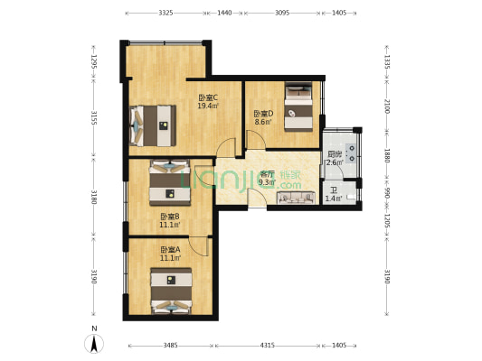合群路111号 4室1厅1卫 74平方