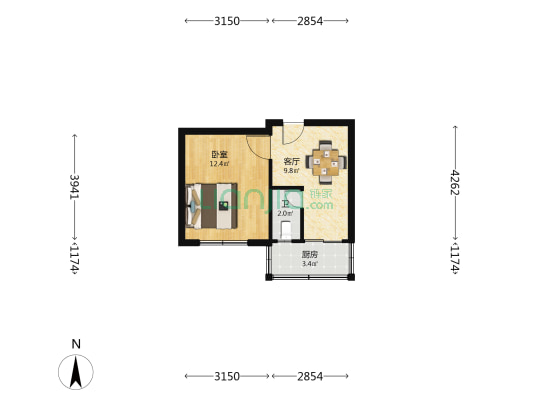 市环保局宿舍 1室1厅1卫 40平方