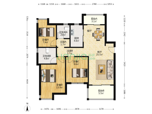 新力澜湾 3室1厅2卫 109平方