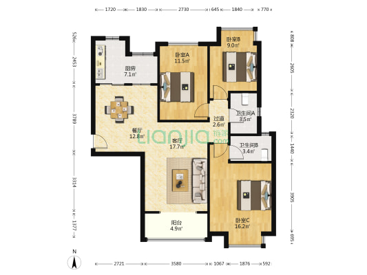 海伦国际二期 3室2厅2卫 123平方