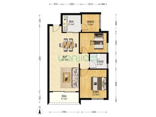 奥园金域 2室1厅1卫 91平方
