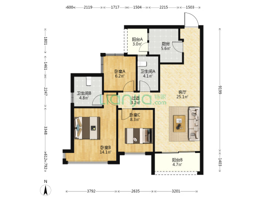 荣盛御湖观邸 3室1厅2卫 93平方