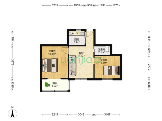 仓基新村 2室1厅1卫 53平方