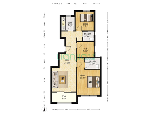 中梁御府 3室1厅2卫 88平方