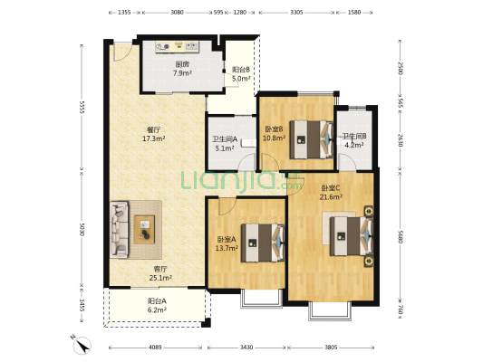 鹿茵华庭 3室2厅2卫 134平方