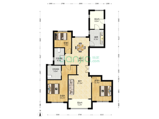 古北中央公园 3室2厅2卫 136平方