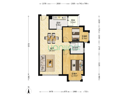 和信香榭澜郡 2室1厅1卫 77平方