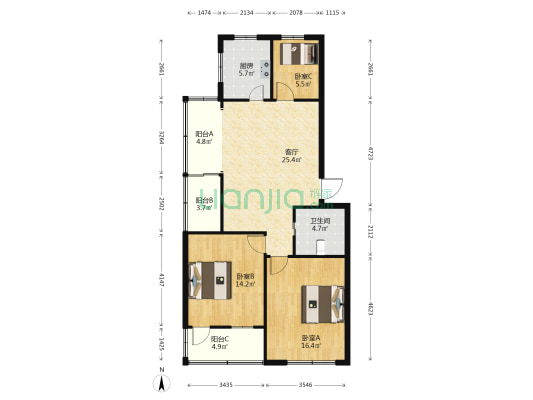 人民新村 3室1厅1卫 91平方