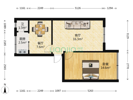 电机厂宿舍 1室2厅1卫 51平方