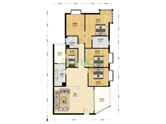 森馨花园 4室1厅2卫 161平方