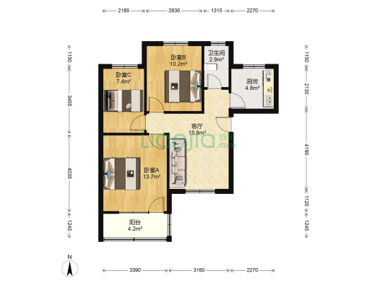 北电小区东区 3室1厅1卫 72平方