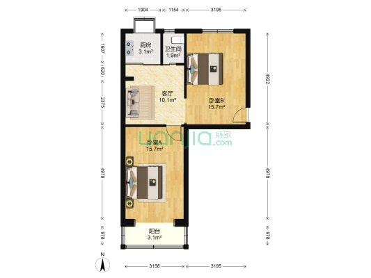 劳动关系学院 2室1厅1卫 65平方