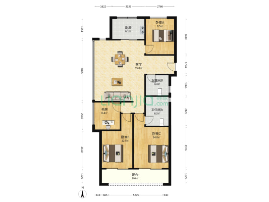 绿城樾鸣春晓园 4室1厅2卫 126平方