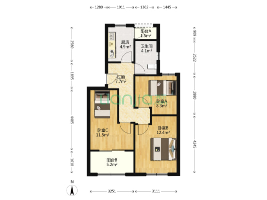 欣乐苑（西苑） 3室0厅1卫 71平方