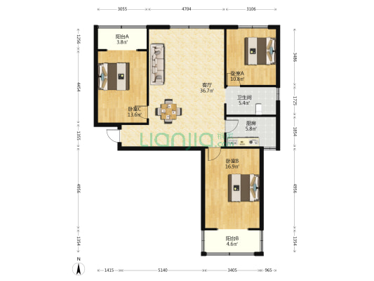 欣悦苑 3室1厅1卫 132平方