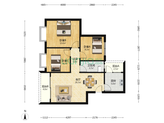 民主新村二期 3室1厅1卫 81平方