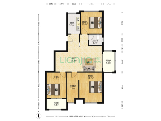 公元世家一期 3室1厅1卫 111平方