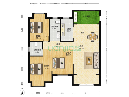 和信北郡香柳苑 3室1厅2卫 132平方