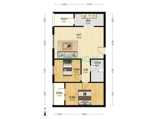 四美花苑 2室1厅1卫 96平方