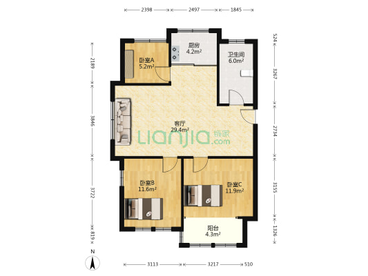 德馨園 3室1厅1卫 94平方