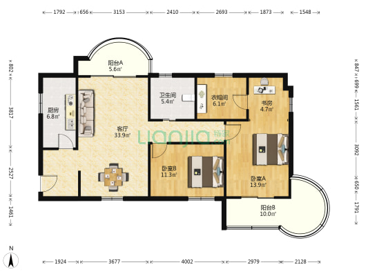 碧云公寓 3室1厅1卫 134平方